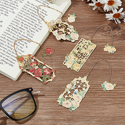 4Pcs 4 Styles Zinc Alloy Enamel Bookmarks AJEW-AR0001-94-1