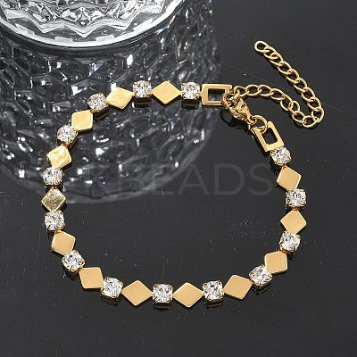 304 Stainless Steel Rhinestone Cup Chain Bracelets for Women BJEW-F488-26G-G-1