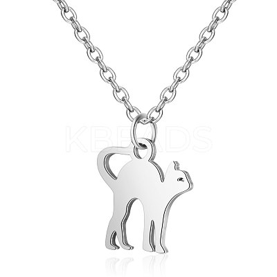 Tarnish Resistant 201 Stainless Steel Kitten Pendants Necklaces NJEW-S063-TN465-1-1