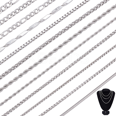 12Pcs 12 Styles 304 Stainless Steel Chain Necklaces NJEW-PH0001-43-1