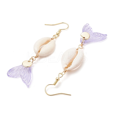 Natural Cowrie Shell Glass Dangle Earrings EJEW-JE06385-04-1