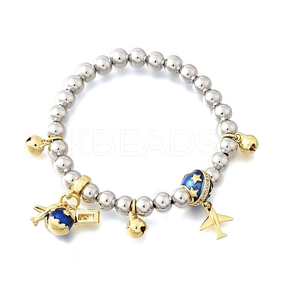 Brass Enamel Round Beads Charm Bracelets for Women BJEW-D317-11B-PG-1