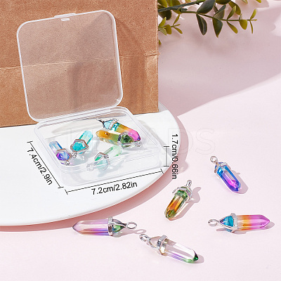 10Pcs 5 Colors Faceted Bullet Glass Pointed Pendants KK-SC0003-08-1