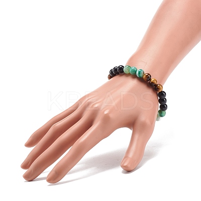 Natural Agate & Tiger Eye & Black Onyx Round Beaded Stretch Bracelet BJEW-JB08400-03-1