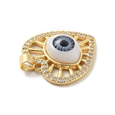 Heart with Eye Brass Micro Pave Clear Cubic Zirconia Pendants KK-G419-07G-01-1