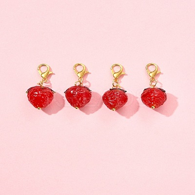 4Pcs Handmade Lampwork Strawberry Pendant Decorations HJEW-FS00041-04-1