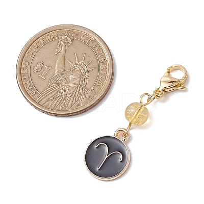 12Pcs Alloy Enamel Flat Round with 12 Constellations Pendant Decorations HJEW-JM02528-1