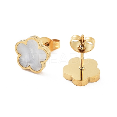 Flower Shell Stud Earrings EJEW-K281-01G-05-1