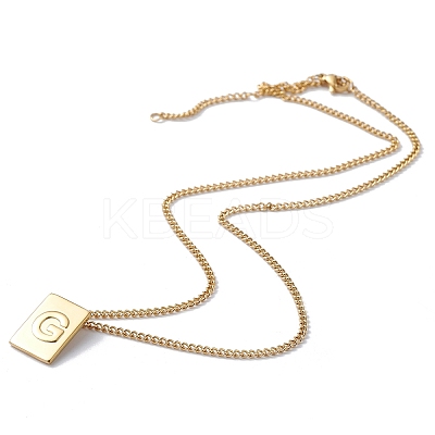 Stainless Steel Initial Letter Rectangle Pendant Necklace for Men Women LS-NJEW-E090-01G-07-1