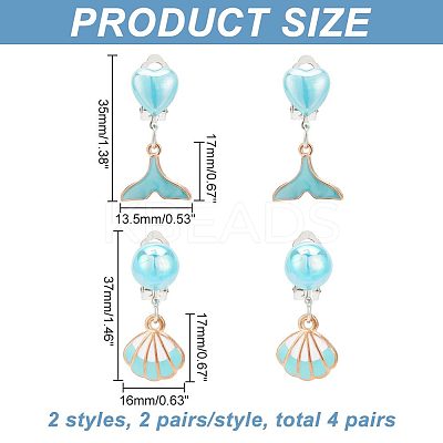 4 Pair 2 Style Imitation Shell Enamel Dangle Clip-on Earrings EJEW-AR0001-09A-1
