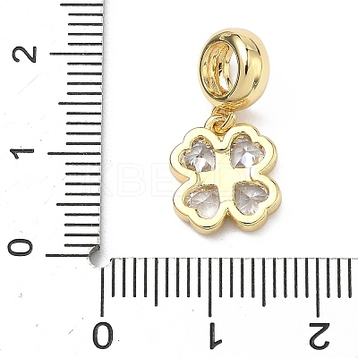Saint Patrick's Day Brass Pave Cubic Zirconia Shamrock European Dangle Charms X-KK-P345-04G-06-1