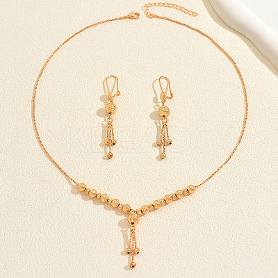 Vintage Brass Round Beaded Tassel Necklace & Earrings for Women EI2858-1