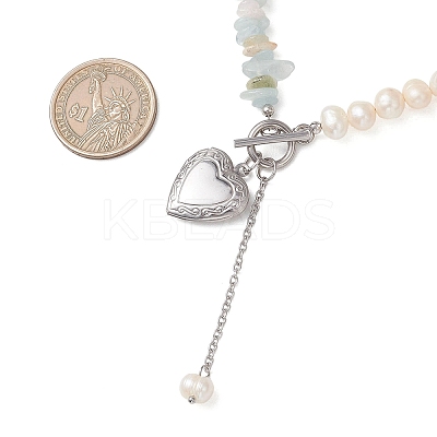 Natural Morganite Chip with Potato Natural Pearl Beaded Necklaces NJEW-JN05894-02-1