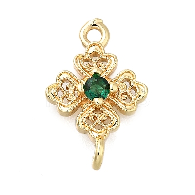 Brass Green Cubic Zirconia Clover Connector Charms LS-KK-Q048-12G-1