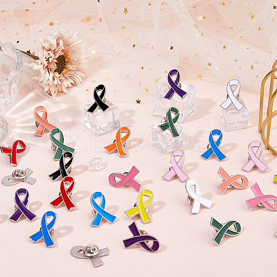 100Pcs 3 Styles Breast Cancer Awareness Pink Ribbon Enamel Pin JEWB-FH0002-53B-1
