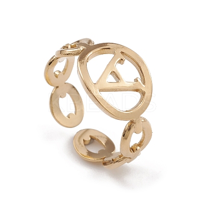 Ion Plating(IP) 304 Stainless Steel Initial Letter A Open Cuff Rings for Women RJEW-G285-56G-1