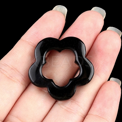 Natural Obsidian Hollow Flower Pendants PW-WG95796-08-1