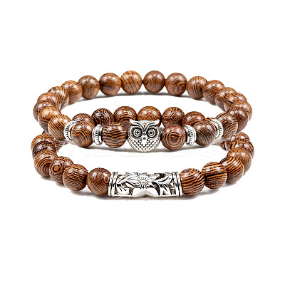 2Pcs Couple Alloy Star Owl & Synthetic Turquoise Stretch Bracelets Sets RY2820-4-1