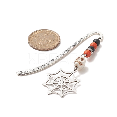 Halloween Theme Coffin Spider Web Alloy Hook Bookmarks AJEW-JK00217-1