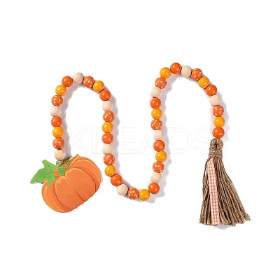 Thanksgiving Day Theme Wooden Beaded Pendant Decorations HJEW-K036-01A-1