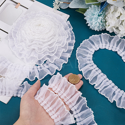 8 Yards Polyester Pleated Lace Trim OCOR-WH0080-87C-1