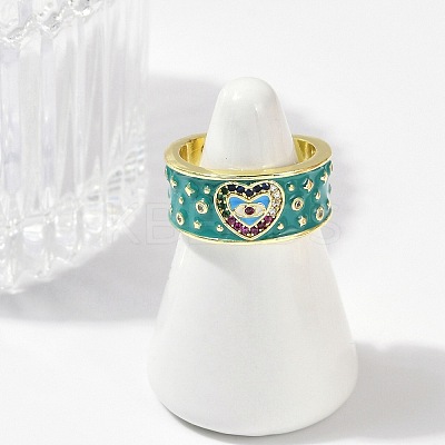 Brass Micro Pave Cubic Zirconia Enamel Cuff Rings for Women RJEW-L113-019G-01-1