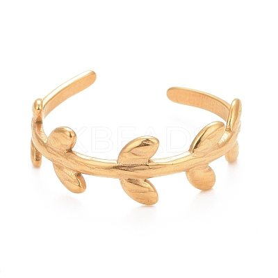 Ion Plating(IP) 304 Stainless Steel Leaf Wrap Open Cuff Ring for Women RJEW-C025-15G-1