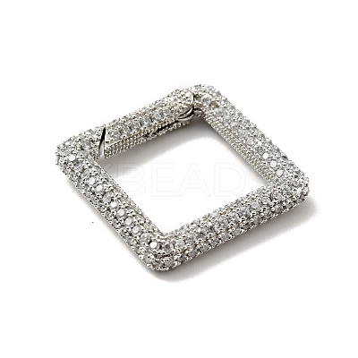 Brass Micro Pave Clear Cubic Zirconia Spring Gate Rings KK-G414-04P-1