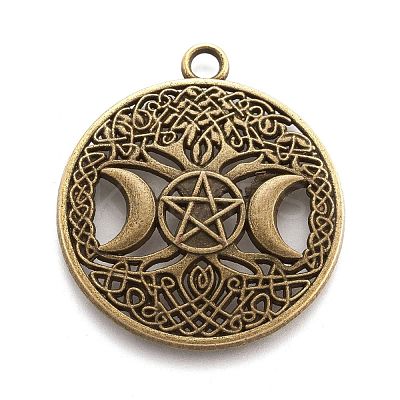 Tibetan Style Hollow Alloy Pendants X-TIBEP-F075-01AB-RS-1