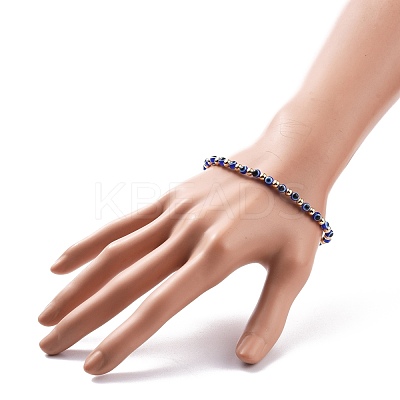 Resin Evil Eye Round Beaded Stretch Bracelet with Brass Beads for Women BJEW-JB08095-1