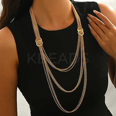 Iron Metallic layered Chain Tassel Long Necklaces with Double Clasp Decor IV6162-1-1