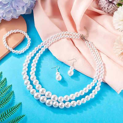 ABS Plastic Imitation Pearl Beads Jewelry Set SJEW-TAC00004-1