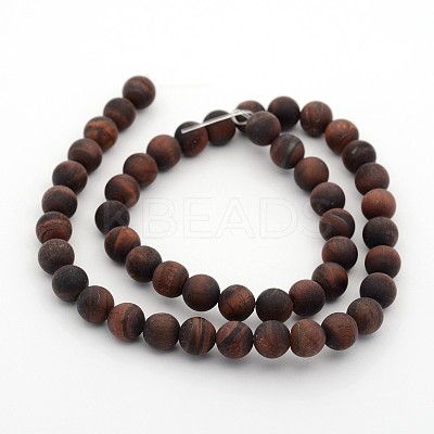 Frosted Natural Tiger Eye Round Bead Strands G-M272-16-8mm-1
