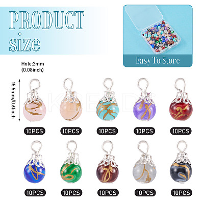 100Pcs 10 Colors Baking Paint Glass Pendants PALLOY-TAC0205-1