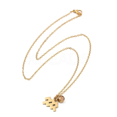 304 Stainless Steel Glass Drill Birth Stone Constellation Pendant Necklaces LS-STAS-D305-08G-K-1