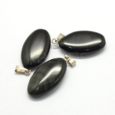 Horse Eye Dyed & Heated Natural Black Agate Pendants G-Q363-09-1
