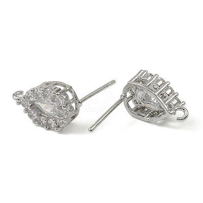 Teardrop Brass Micro Pave Clear Cubic Zirconia Stud Earring Findings LS-KK-C107-13P-1
