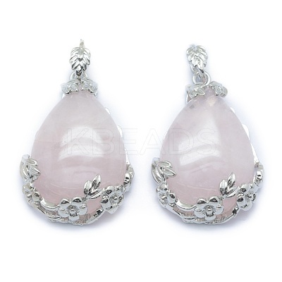 Natural Rose Quartz Pendants G-P393-B05-1