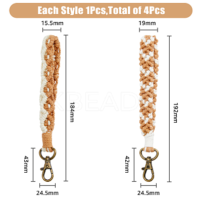 4Pcs 4 Style Cotton Linen Handmade Braided Wrist Lanyard Pendant Decorations KEYC-FH0001-35-1