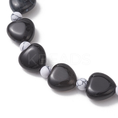 2Pcs Natural Howlite & Black Onyx Beaded Stretch Bracelets for Couple BJEW-JB13371-1