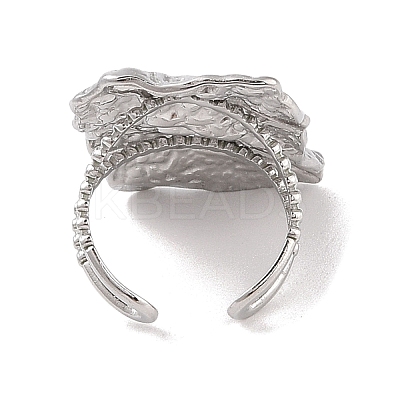 Non-Tarnish Hammered Rectangle 304 Stainless Steel Open Cuff Ring for Women Men RJEW-Z038-01P-1