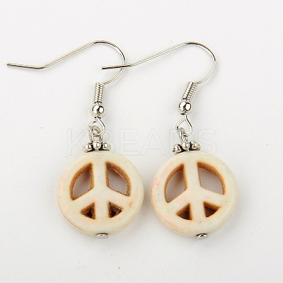 Dangle Peace Sign Earrings for Women EJEW-JE00984-1