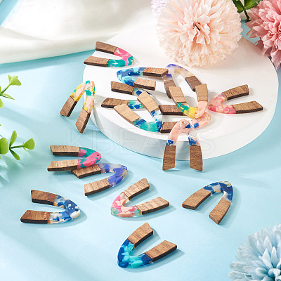 16Pcs 8 Colors Resin and Walnut Pendants FIND-TA0006-36B-1