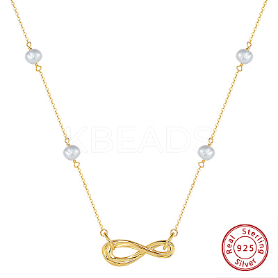 925 Sterling Silver with Natural Pearl Beads Necklaces NJEW-Z030-04G-1