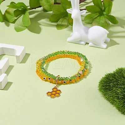 Round Glass Evil Eye Triple Layer Multi-strand Bracelet BJEW-JB08229-03-1
