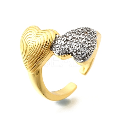 Brass Micro Pave Cubic Zirconia Cuff Rings for Women RJEW-F184-04GP-1