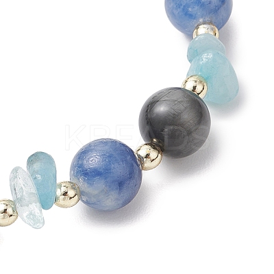 Natural Kyanite & Hawk's Eye & Aquamarine Beads Stretch Bracelets for Women BJEW-JB13184-1