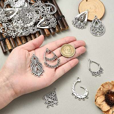 40Pcs 10 Styles Tibetan Style Retro Zinc Alloy Connector Charms FIND-CJ0003-60-1