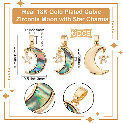 6Pcs Brass Clear Cubic Zirconia Pendants KK-BBC0008-50-1