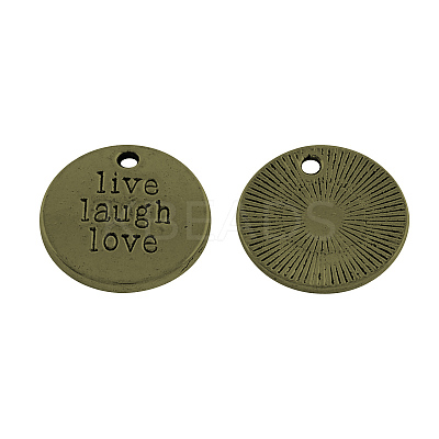 Tibetan Style Alloy Flat Round Carved Word Live Laugh Love Message Pendants LS-TIBEP-12582-AB-NR-1